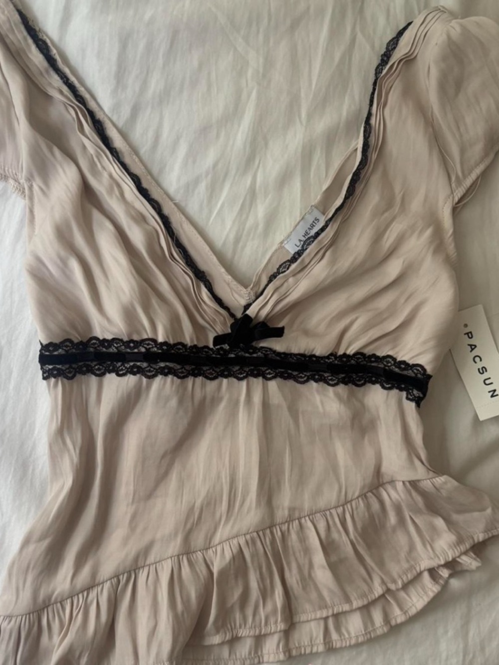 PacSun Cream Lace-Trim V-Neck Sleep Chemise Top